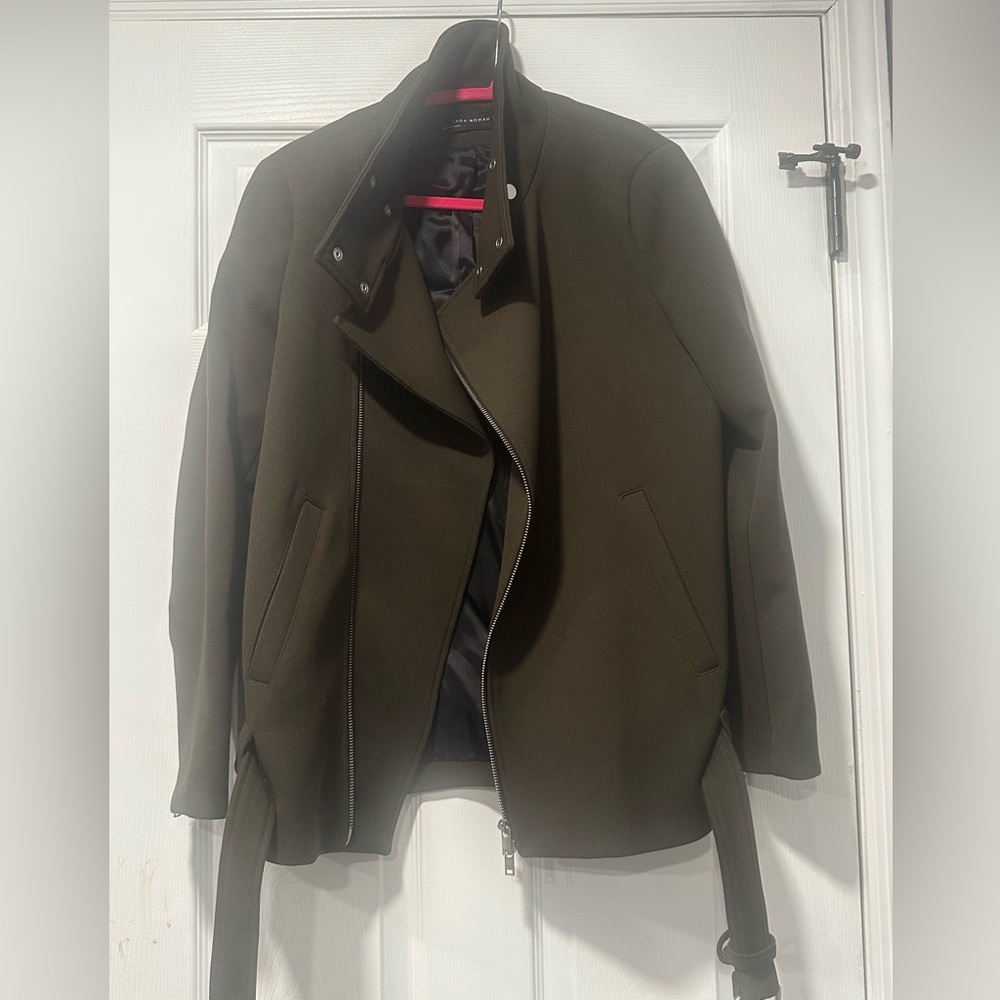 Zara Belted Coat in Olive Green